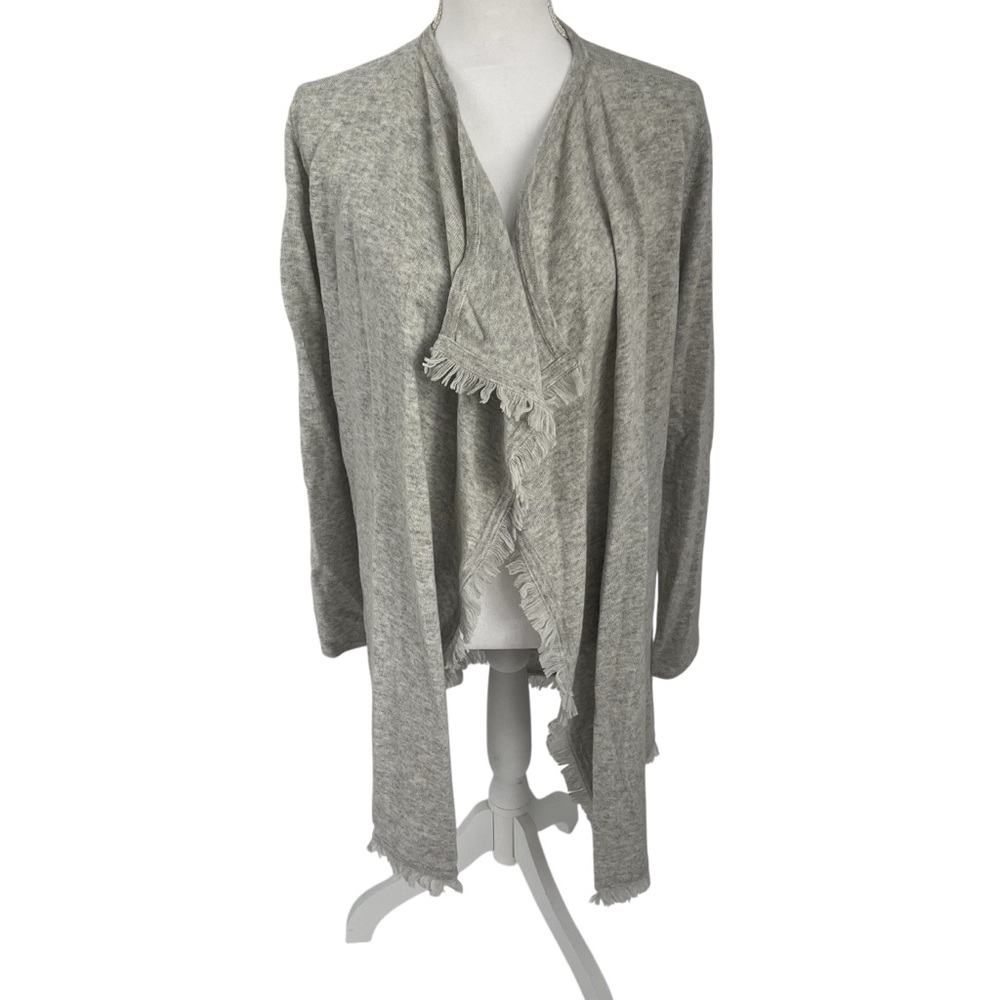 Vineyard Vines Fringe Open Front Cardigan Light Gray Women Small Cashmere